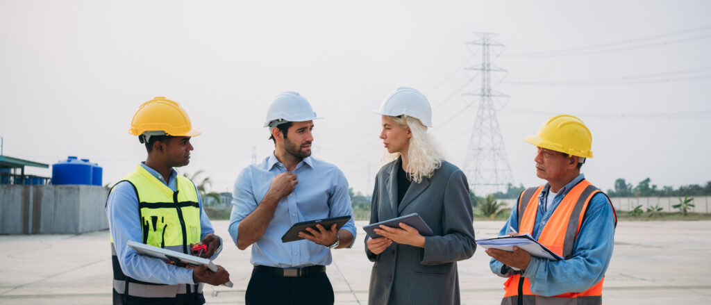 Engineers working on solar installations to create an eco-friendly and renewable power generation.