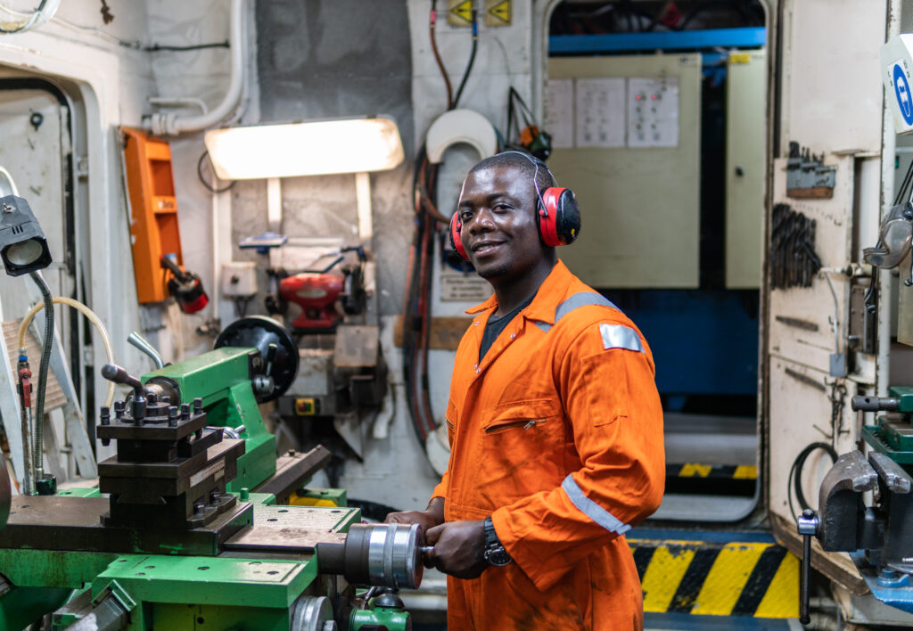 Marine engineer officer working in engine room